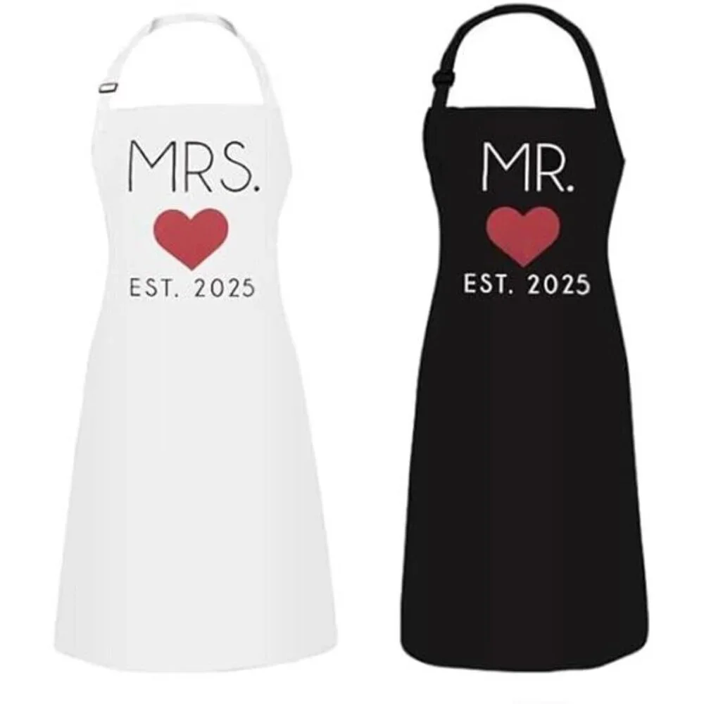 Mr. and Mrs. Couples Kitchen Aprons (2-Piece Set) Cute Cooking Bibs Wedding